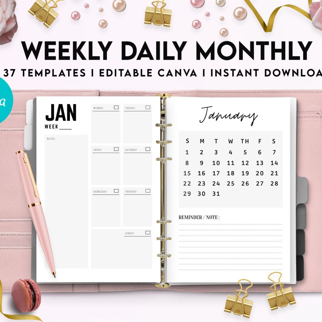Canva 2023 Planner 37 Templates, Canva KDP Planner editable interiors Bundle COMMERCIAL use as PDF or kdp upload