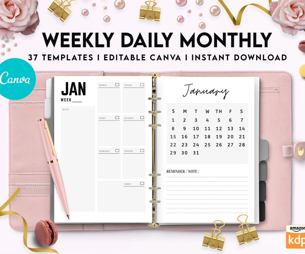 Canva 2023 Planner 37 Templates, Canva KDP Planner editable interiors Bundle COMMERCIAL use as PDF or kdp upload