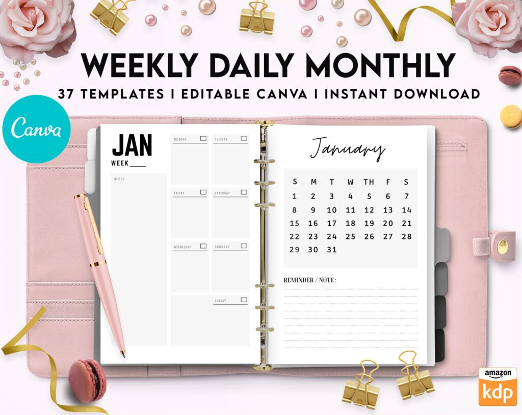 Canva 2022 Planner 37 Templates, Canva KDP Planner editable interiors Bundle COMMERCIAL use as PDF or kdp upload