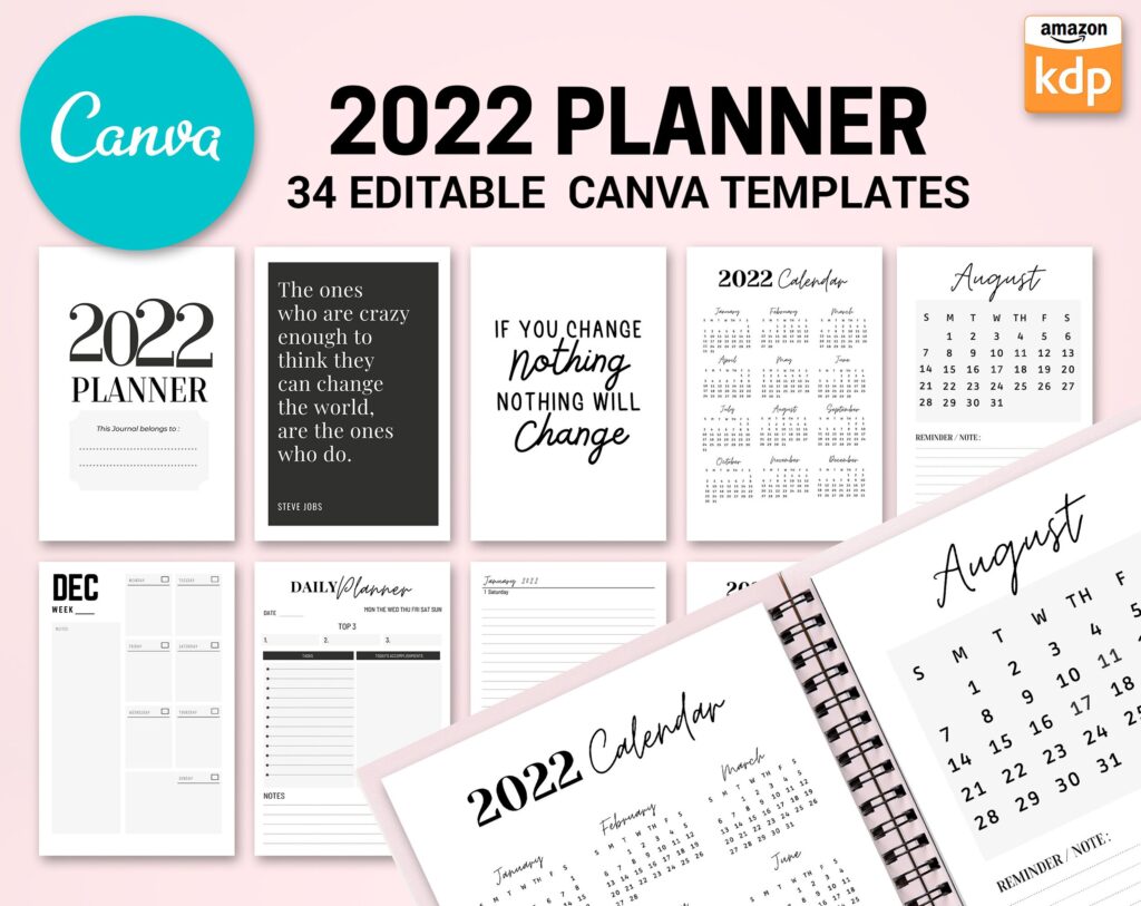 Canva 2022 Planner 37 Templates, Canva KDP Planner editable interiors Bundle COMMERCIAL use as PDF or kdp upload
