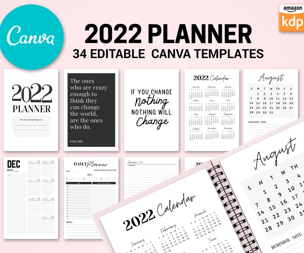 Canva 2022 Planner 37 Templates, Canva KDP Planner editable interiors Bundle COMMERCIAL use as PDF or kdp upload