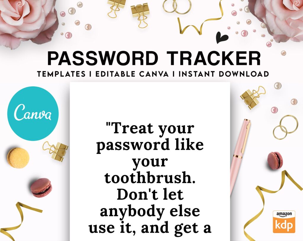 Canva editable Password Tracker book template Commercial Use, Canva KDP interior Template