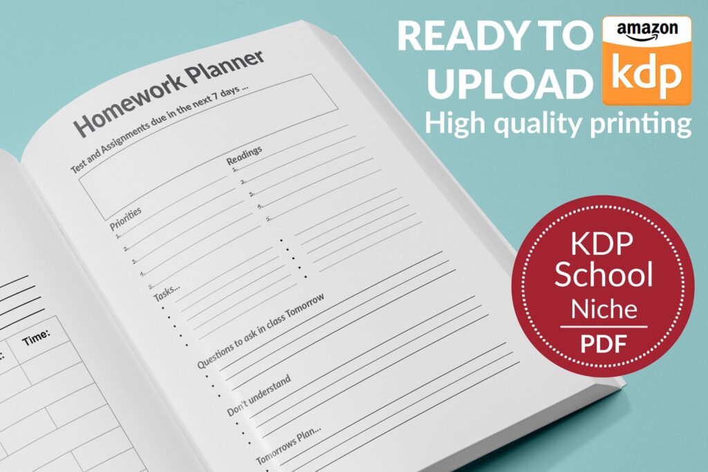 Homework Planner and Journal 120 pages Ready to Upload PDF Commercial use Low Content Book KDP Template sizes : 8.5×11 6×9 5×8