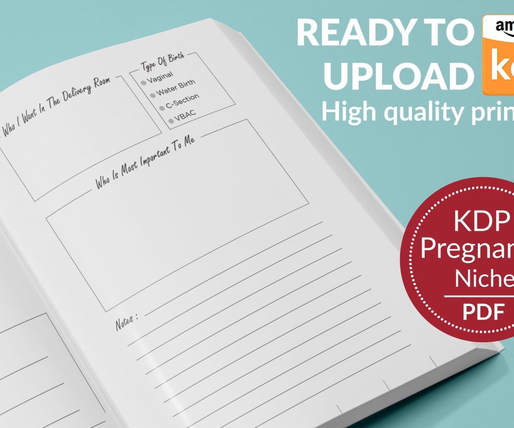 Pregnancy Journal 120 pages Ready to Upload PDF Commercial use Low Content Planner tracker or log Book KDP Template 6×9 8.5×11 5×8