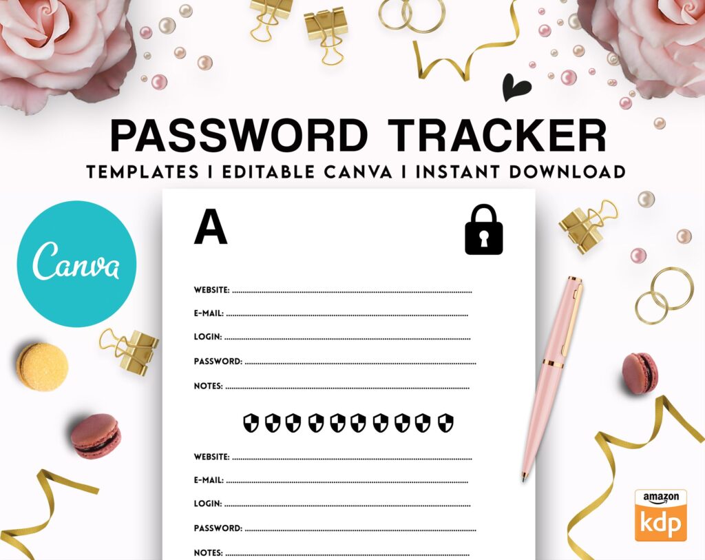 Canva editable password tracker template Commercial Use, Canva KDP interior Template