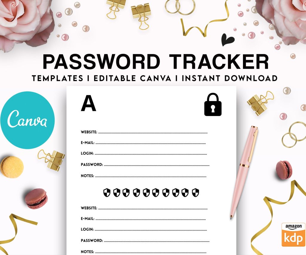 Canva editable password tracker template Commercial Use, Canva KDP interior Template