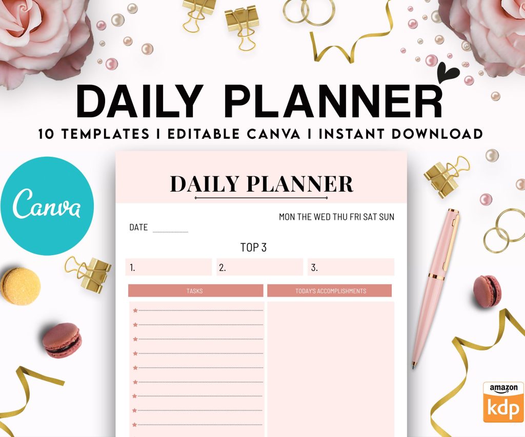 Canva Daily Weekly Monthly Planner 10 Templates for Journal, Canva KDP Planner editable interiors Bundle COMMERCIAL USE