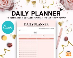 Canva Daily Weekly Monthly Planner 10 Templates for Journal, Canva KDP Planner editable interiors Bundle COMMERCIAL USE