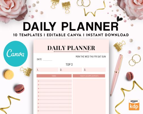 10 Editable Canva Daily Planner Templates for Journal, Weekly planner ...