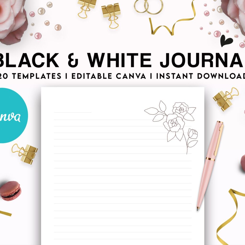 Canva Lined Flower Journal, 20 Editable Templates for Notebook, Canva KDP editable interiors Bundle