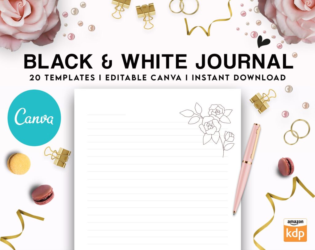 Canva Lined Flower Journal, 20 Editable Templates for Notebook, Canva KDP editable interiors Bundle