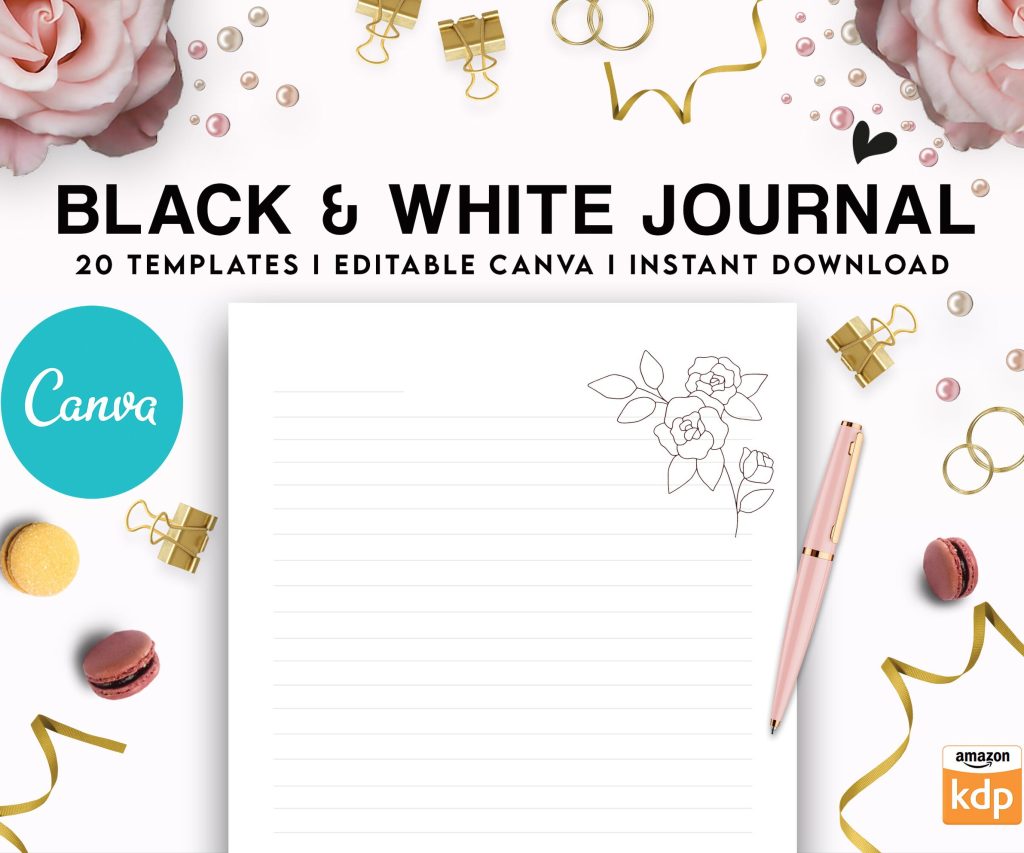 Canva Lined Flower Journal, 20 Editable Templates for Notebook, Canva KDP editable interiors Bundle