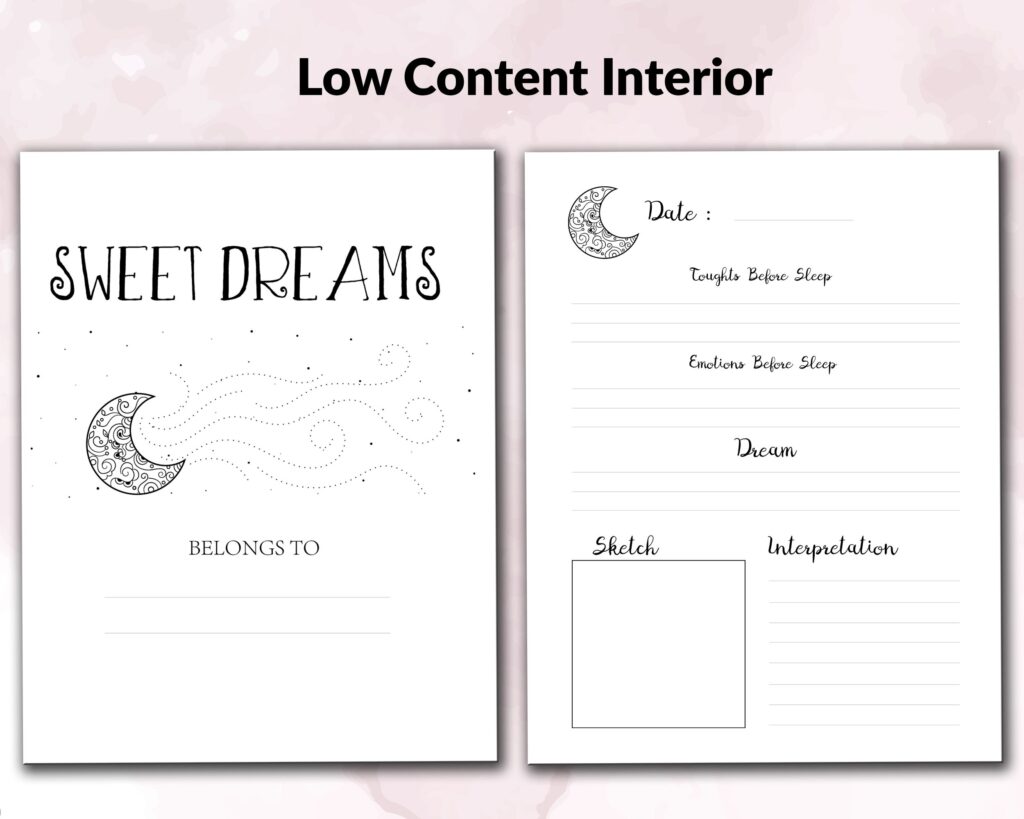 Dream Journal Amazon KDP interiors Templates for Journal & Low Content Notebook… , Ready To Upload PDF COMMERCIAL Use