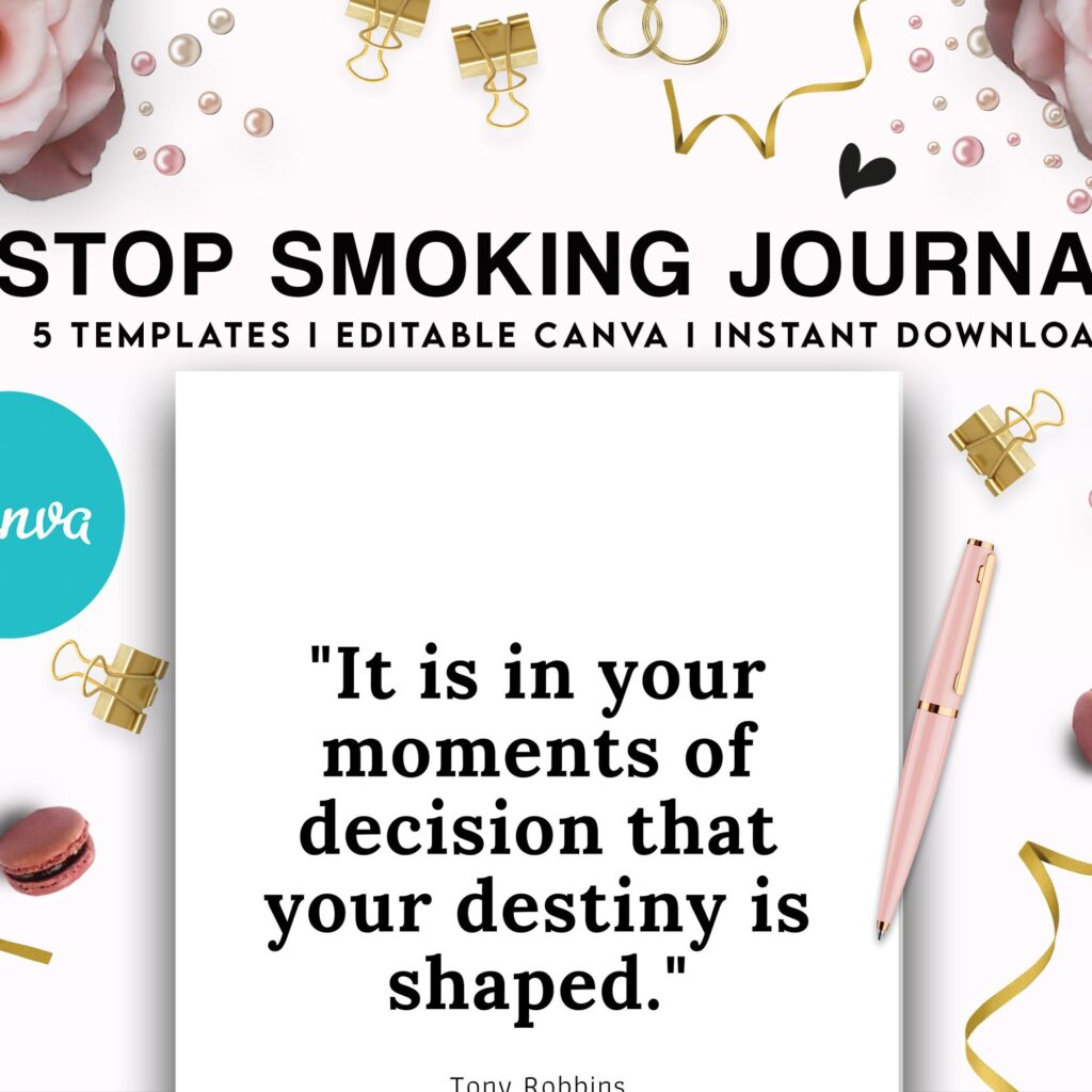 Stop Smoking Tracker Journal 5 Editable Canva Templates for Journal, Canva KDP editable interior to Quit Smoking COMMERCIAL USE