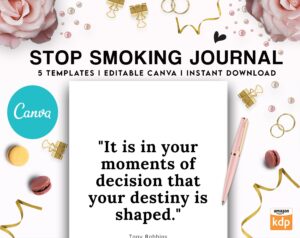 Stop Smoking Tracker Journal 5 Editable Canva Templates for Journal, Canva KDP editable interior to Quit Smoking