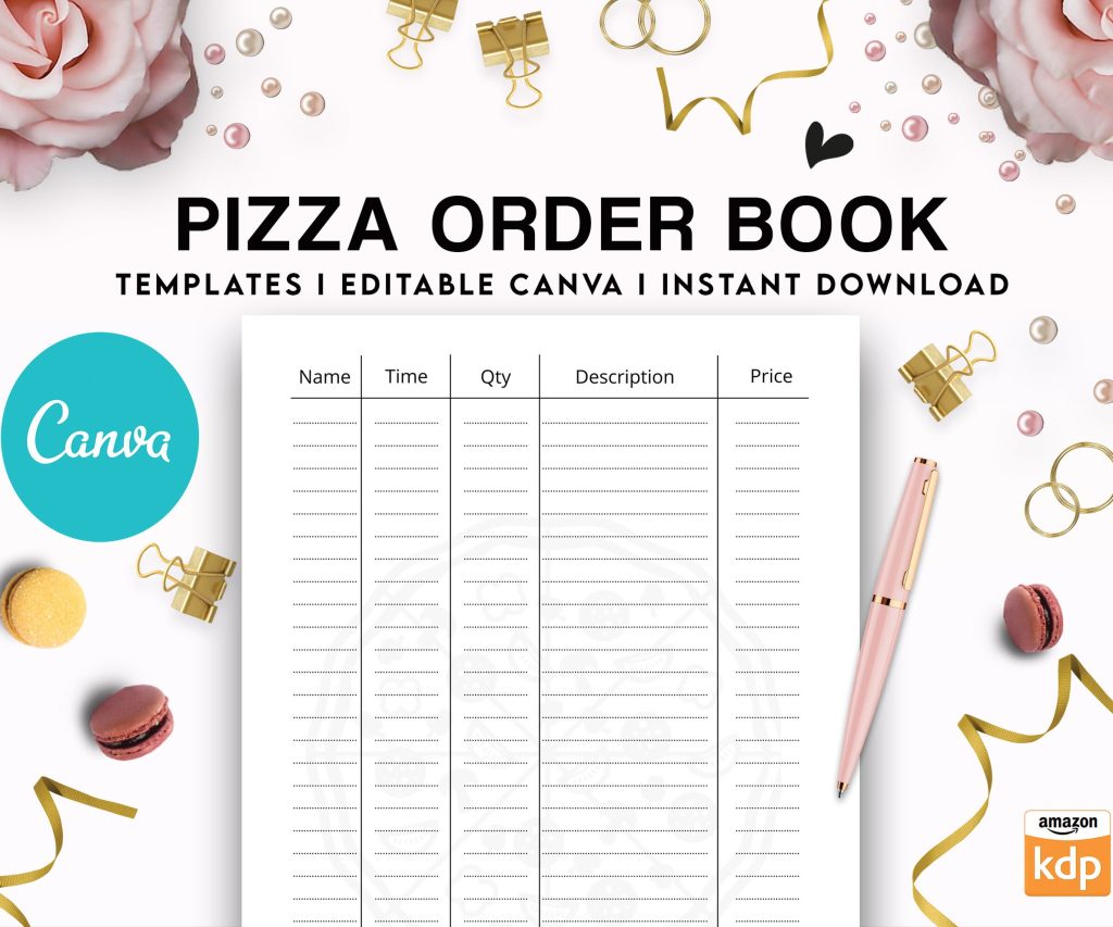 Canva Editable Pizza Order Book Commercial Use, Canva KDP Template