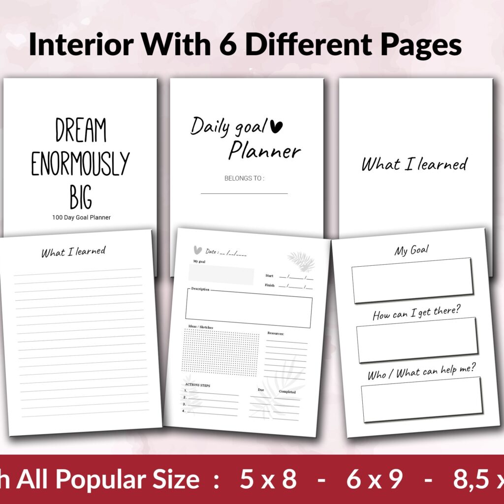 100 Day Goal Planner 120 pages Ready to Upload PDF Commercial use Low Content Book KDP Template