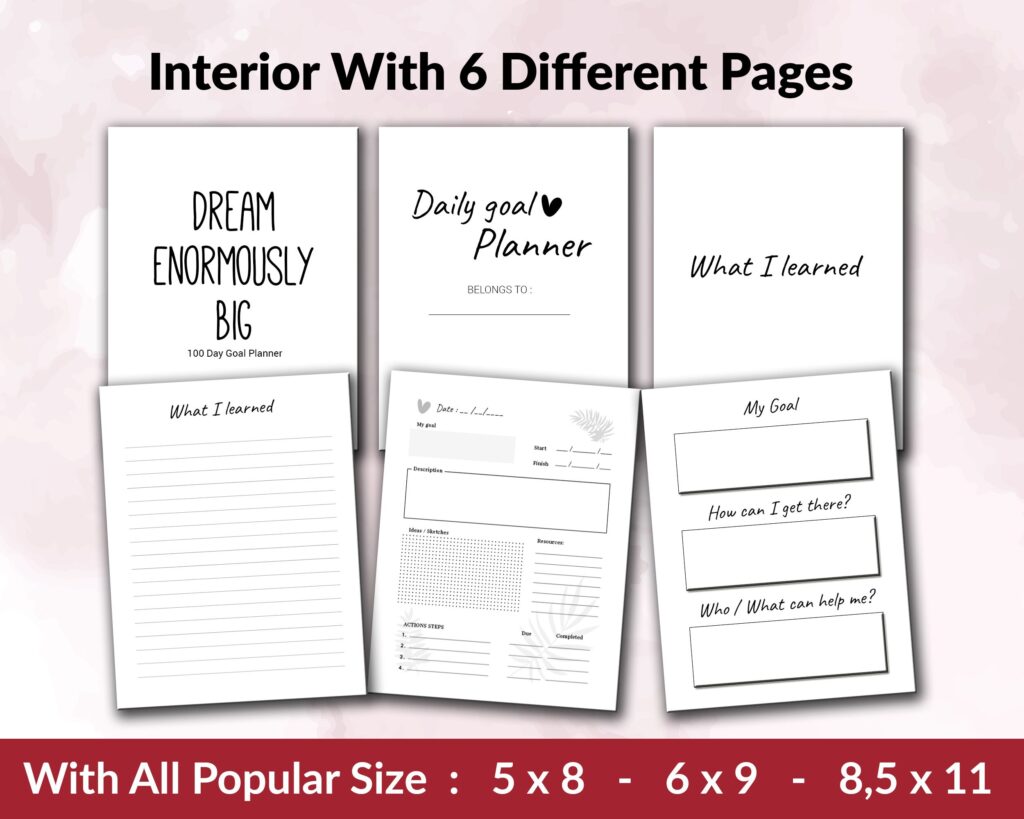 100 Day Goal Planner 120 pages Ready to Upload PDF Commercial use Low Content Book KDP Template