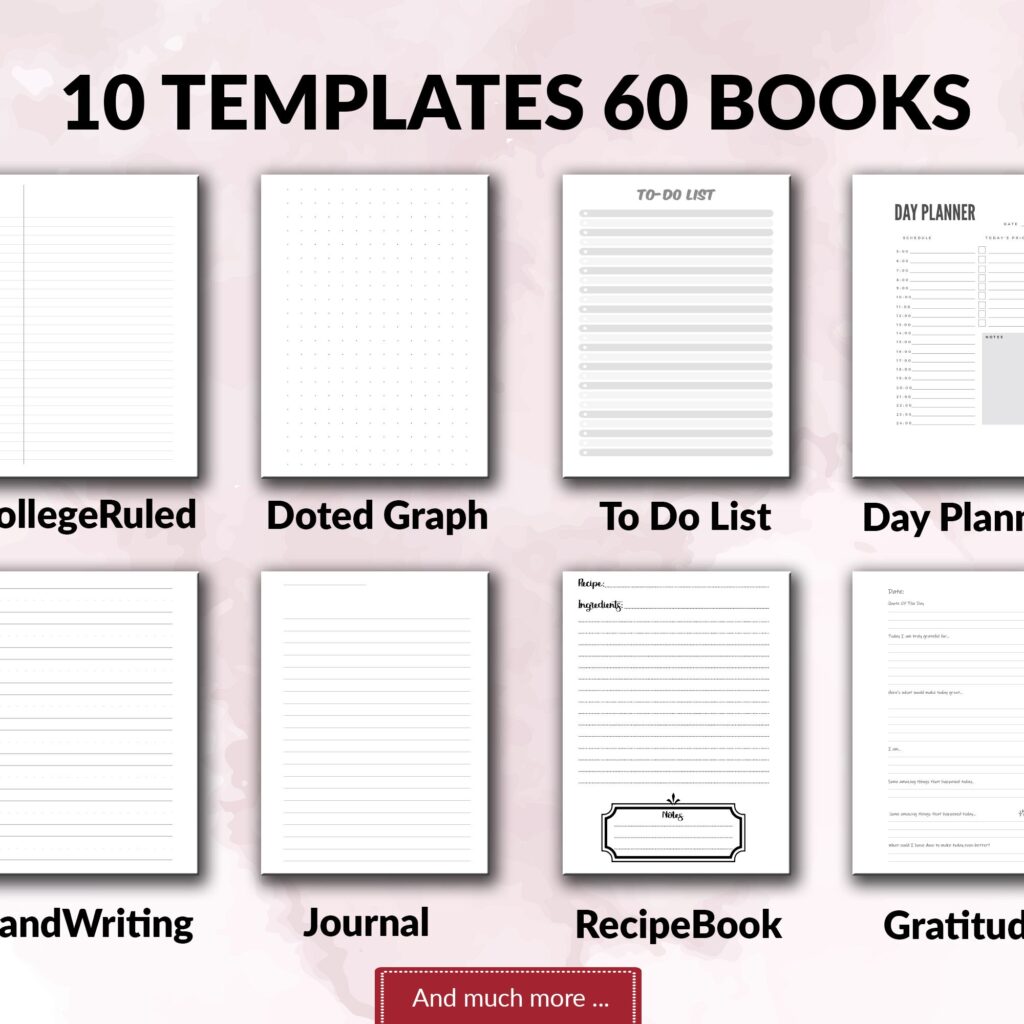 KDP Mega Bundle 10 Templates 60 interiors Lined Pages, doted, To-Do List, planner, Journal ,Notebook, Ready To Upload PDF COMMERCIAL Use