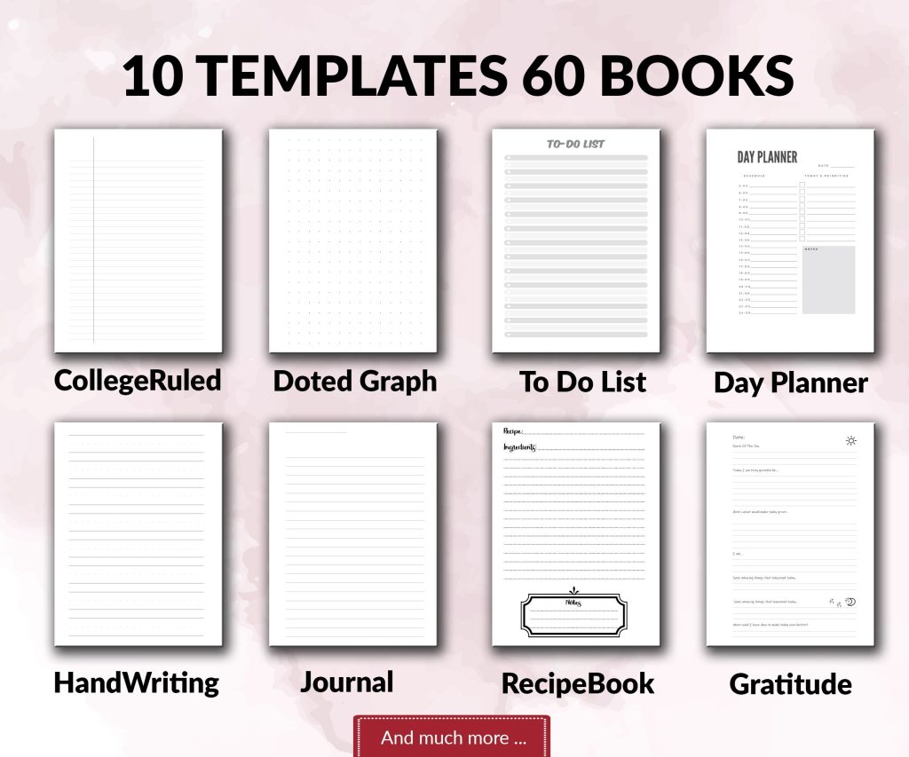 KDP Mega Bundle 10 Templates 60 interiors Lined Pages, doted, To-Do List, planner, Journal ,Notebook, Ready To Upload PDF COMMERCIAL Use