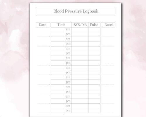 Blood Pressure Log Sheets: 120 Printable PDF Pages for Daily Blood ...