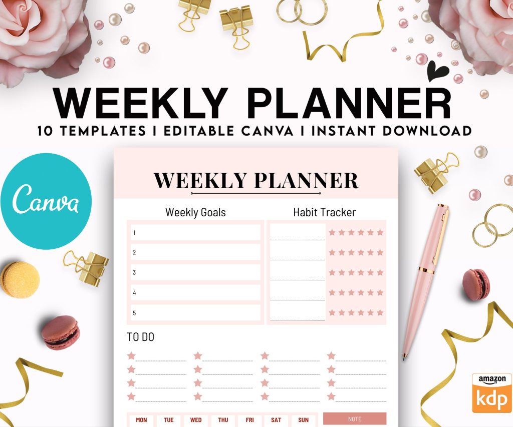 Canva Daily Weekly Monthly Planner 10 Templates for Journal, Canva KDP Planner editable interiors Bundle COMMERCIAL USE