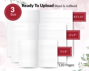 Lined Pages Journal 120 pages Ready to Upload PDF Commercial Use KDP Template 6×9 8.5×11 5×8 for Notebooks, Diaries, Low Content