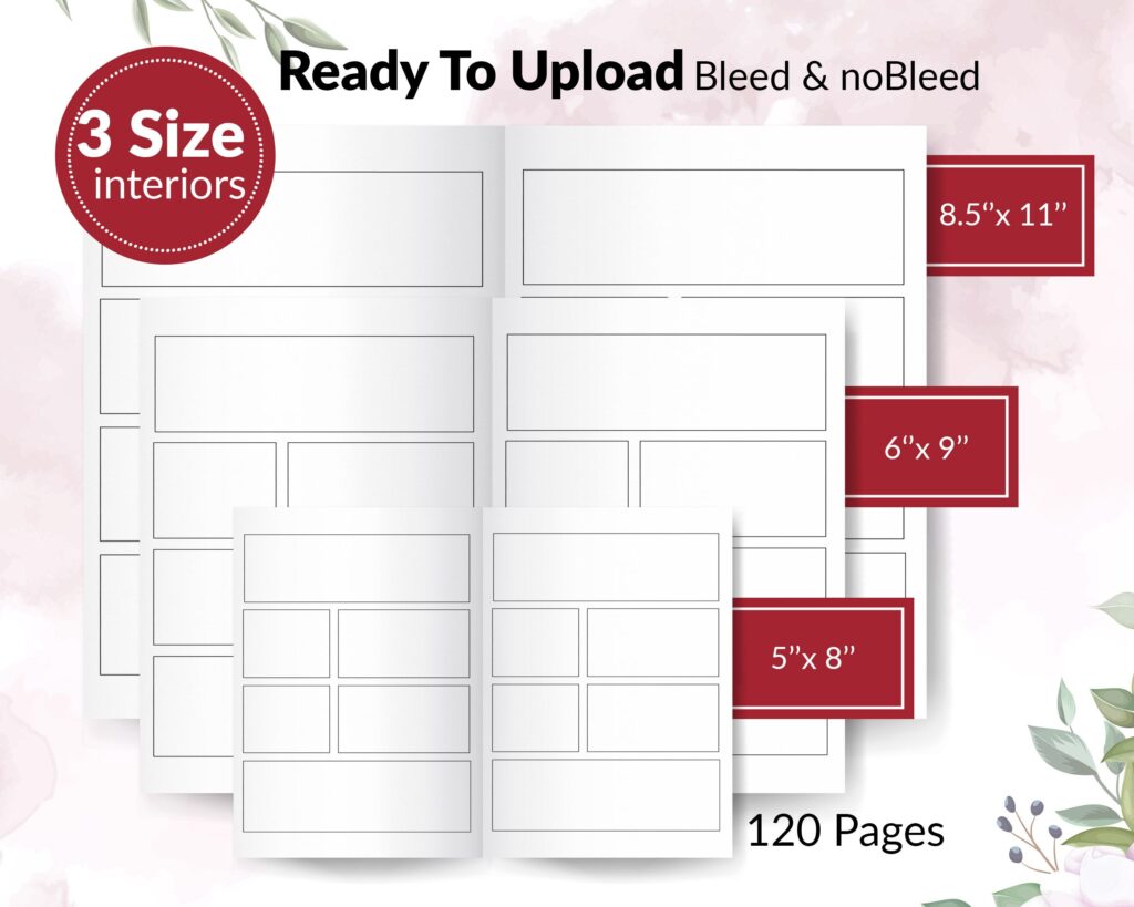 Blank Comics Book interior 120 pages Ready to Upload PDF Commercial use BD Low Content Book KDP Template sizes : 8.5×11 6×9 5×8