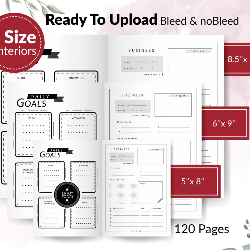 Business Journal and Planner 120 pages Ready to Upload PDF Commercial use Low Content Book KDP Template sizes : 8.5×11 6×9 5×8