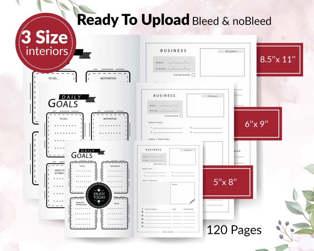 Business Journal and Planner 120 pages Ready to Upload PDF Commercial use Low Content Book KDP Template sizes : 8.5×11 6×9 5×8