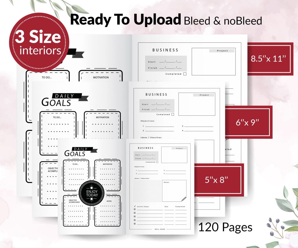 Business Journal and Planner 120 pages Ready to Upload PDF Commercial use Low Content Book KDP Template sizes : 8.5×11 6×9 5×8