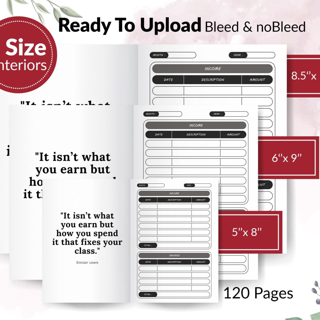 Budget Planner Journal 120 pages Ready to Upload PDF Commercial use Low Content Tracker budget Log KDP Template 6×9 8.5×11 5×8