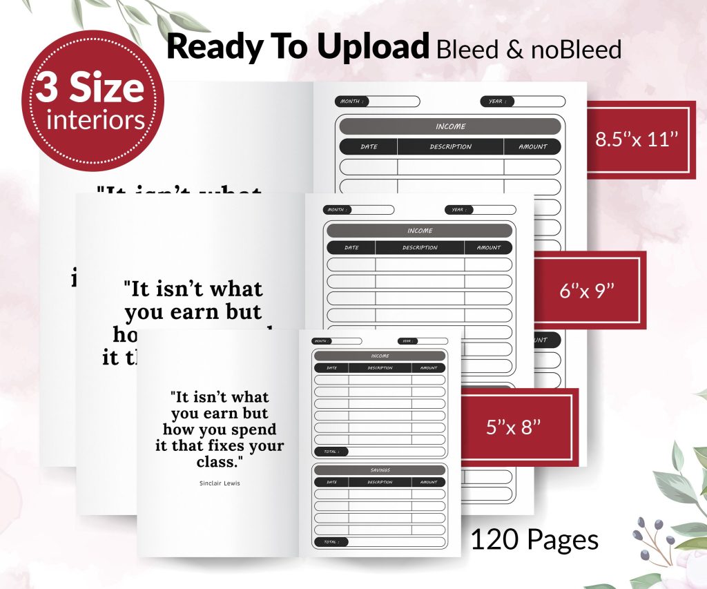 Budget Planner Journal 120 pages Ready to Upload PDF Commercial use Low Content Tracker budget Log KDP Template 6×9 8.5×11 5×8