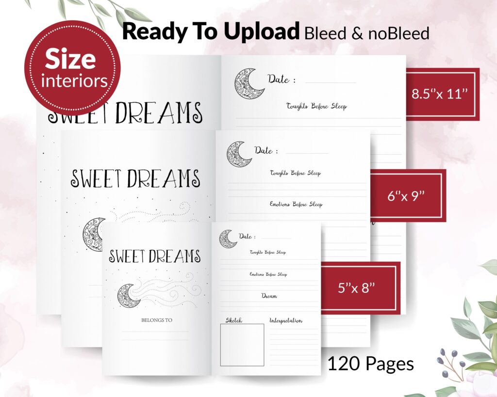 Dream Journal Amazon KDP interiors Templates for Journal & Low Content Notebook… , Ready To Upload PDF COMMERCIAL Use