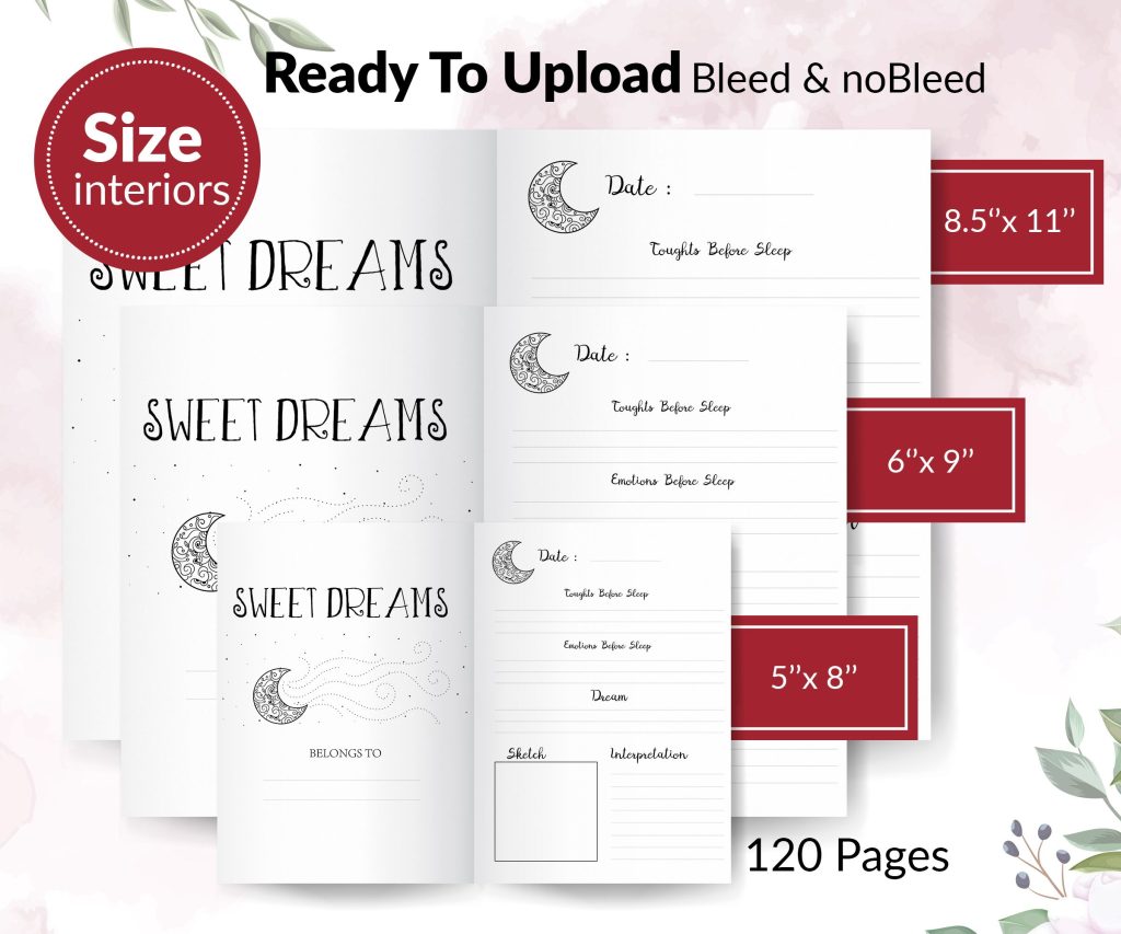 Dream Journal Amazon KDP interiors Templates for Journal & Low Content Notebook… , Ready To Upload PDF COMMERCIAL Use