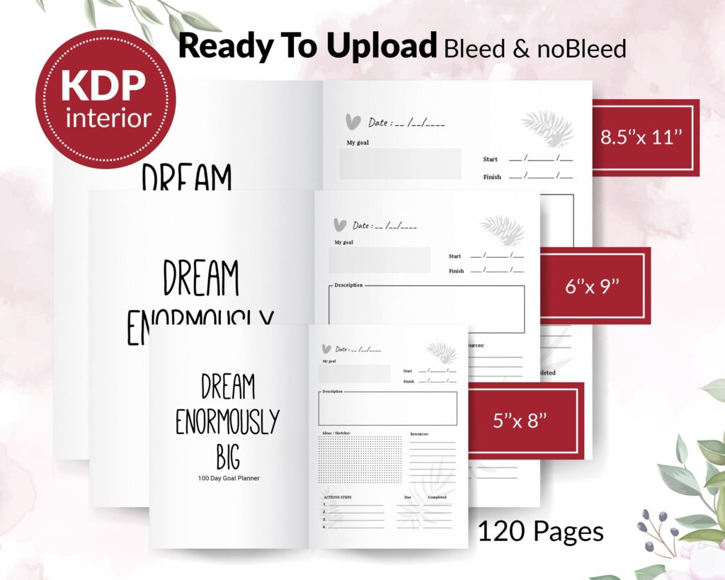 100 Day Goal Planner 120 pages Ready to Upload PDF Commercial use Low Content Book KDP Template