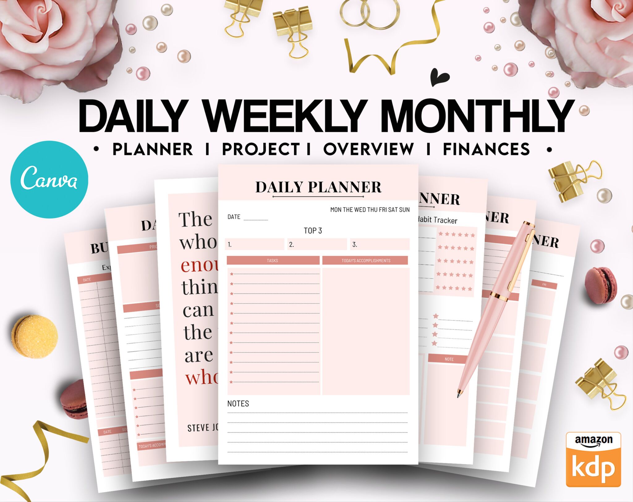 10 Editable Canva Daily Planner Templates for Journal, Weekly planner ...