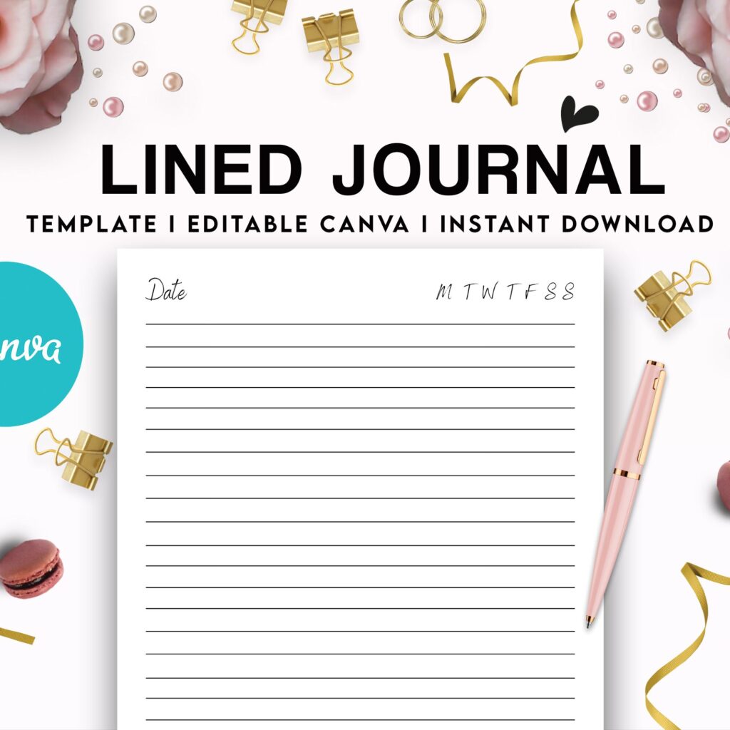 Lined Journal Canva Editable Lined Journal Commercial Use, Canva KDP Template for journals, Notebooks, Diaries…