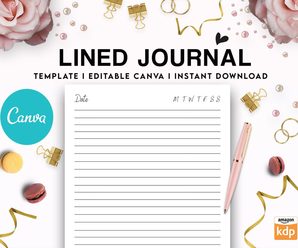 Lined Journal Canva Editable Lined Journal Commercial Use, Canva KDP Template for journals, Notebooks, Diaries…