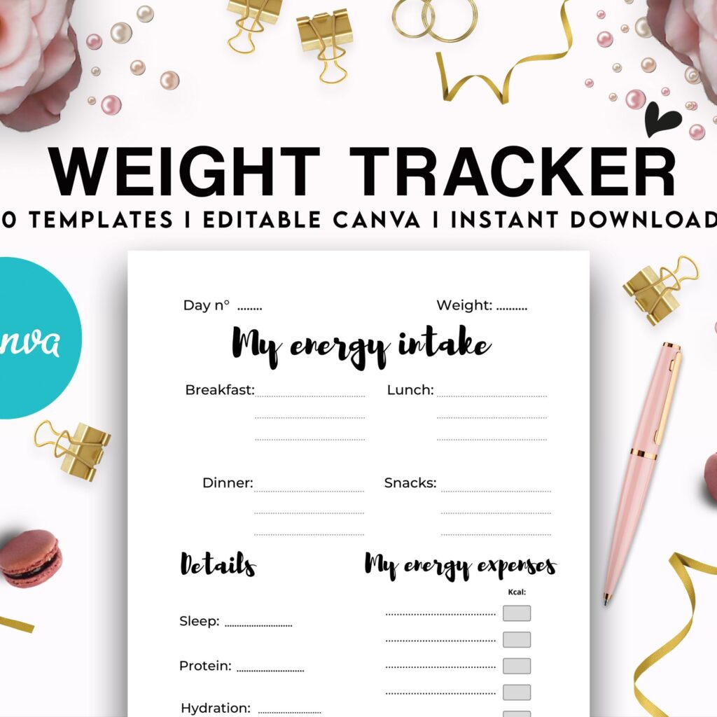 Canva Fitness & Weight Loss Tracker Journal 10 Editable Templates Planner for Journal, Canva KDP editable interiors Bundle COMMERCIAL USE