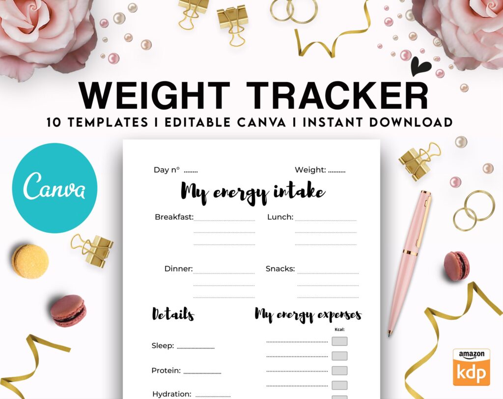 Canva Fitness & Weight Loss Tracker Journal 10 Editable Templates Planner for Journal, Canva KDP editable interiors Bundle COMMERCIAL USE