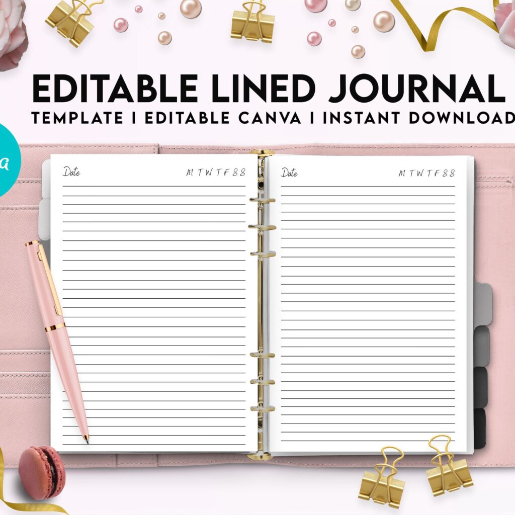 Canva Editable Lined Page Journal Commercial Use, Canva KDP Template for journals, Notebooks, Diaries…