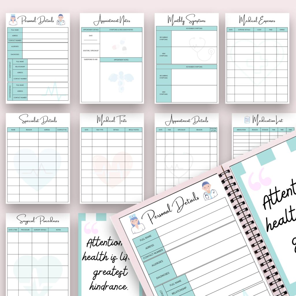 10 Editable Canva Health & Medical Planner Templates for Journal, Canva KDP Planner editable interiors Bundle COMMERCIAL