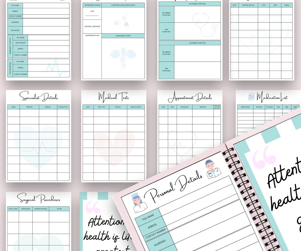 10 Editable Canva Health & Medical Planner Templates for Journal, Canva KDP Planner editable interiors Bundle COMMERCIAL