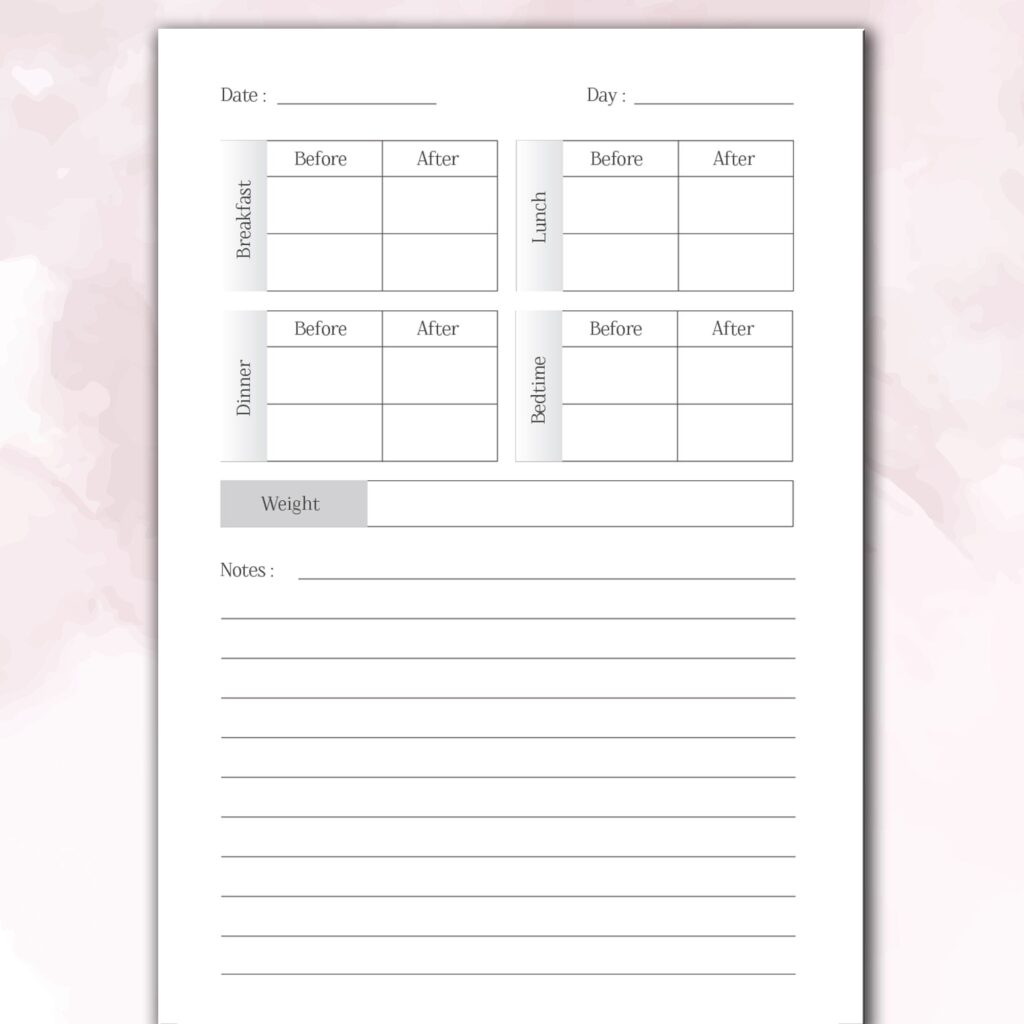 Diabetic Log Book 120 pages Ready to Upload PDF Commercial use Low Content tracker or log Book KDP Template 6×9 8.5×11 5×8