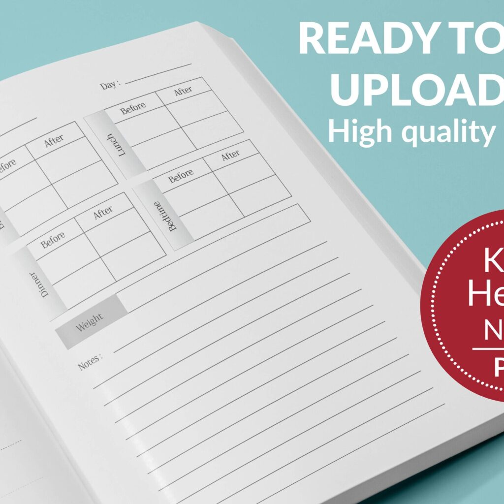 Diabetic Log Book 120 pages Ready to Upload PDF Commercial use Low Content tracker or log Book KDP Template 6×9 8.5×11 5×8
