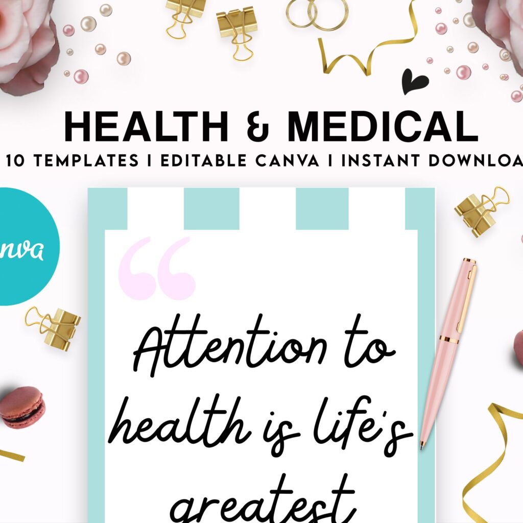 10 Editable Canva Health & Medical Planner Templates for Journal, Canva KDP Planner editable interiors Bundle COMMERCIAL