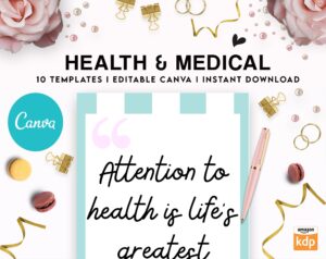 Editable Canva Health & Medical Planner Templates, Canva KDP journal