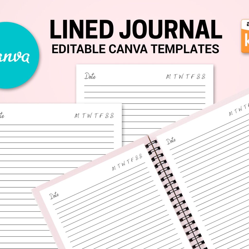 Canva Editable Lined Page Journal Commercial Use, Canva KDP Template for journals, Notebooks, Diaries…