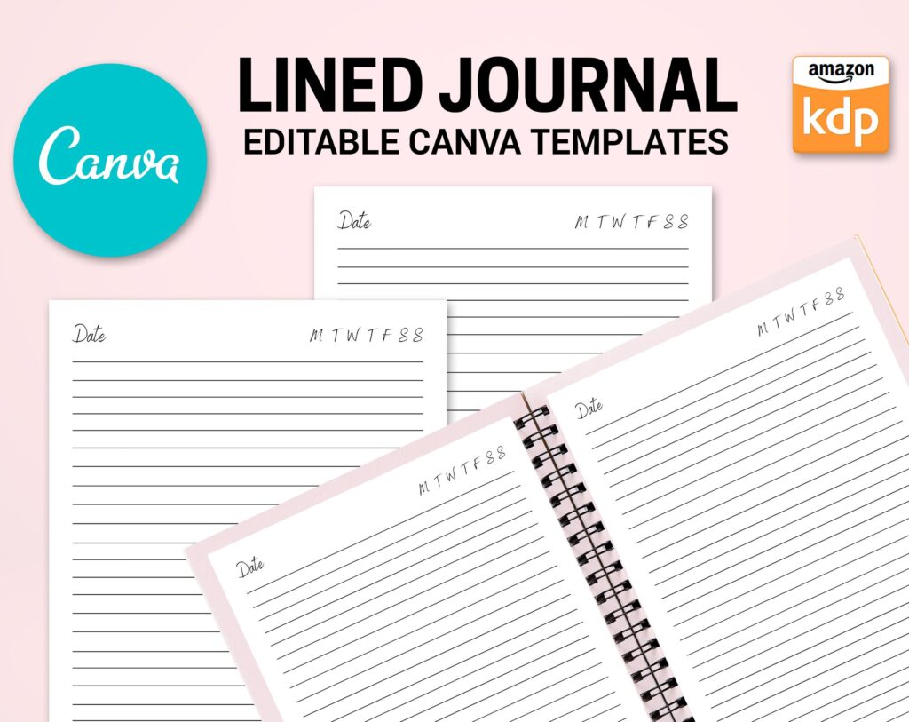 Canva Editable Lined Page Journal Commercial Use, Canva KDP Template for journals, Notebooks, Diaries…